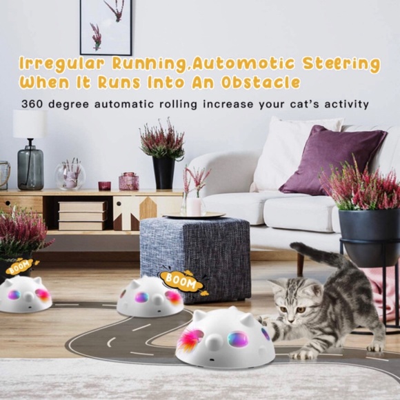 Peek-A-Boo Interactive Robotic Electronic Indoor Self Rolling Cat Feather Toy - Picture 4 of 13